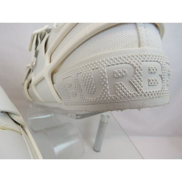 $790 BURBERRY LCS VERS WHITE CANVAS RUBBER STRAPS LOGO LOW TOP SNEAKERS 11 US 44 - Picture 4 of 14